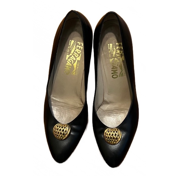 Salvatore Ferragamo Vintage Black Heels with Gold - Picture 3 of 8